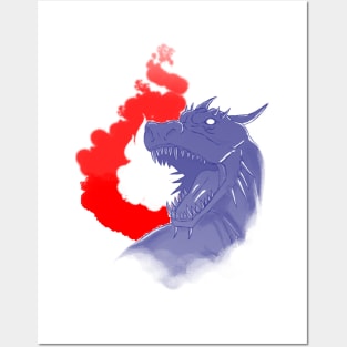 Dragon and Flame- Red, White And Blue Version Posters and Art